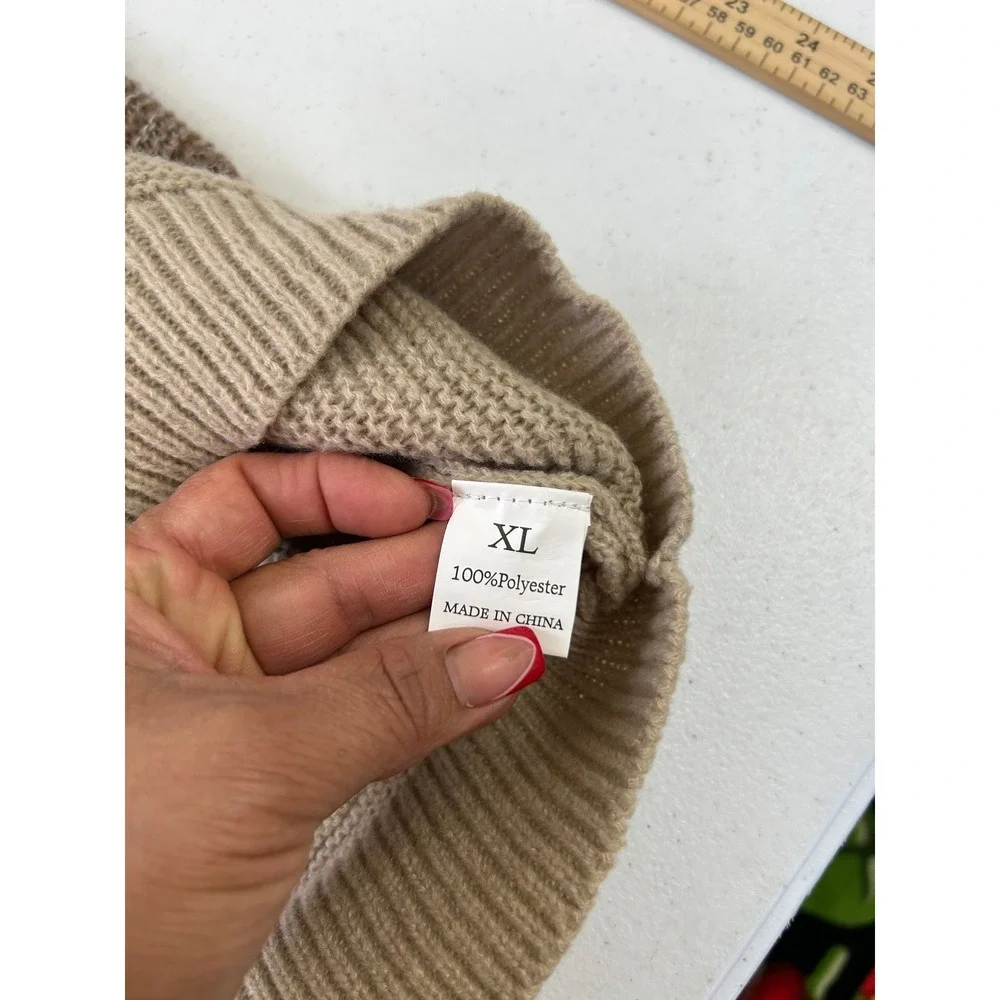 Unbranded Womens XL Colorblock‎ Knit Sweater Brown Tan White Boat Neck Pullover